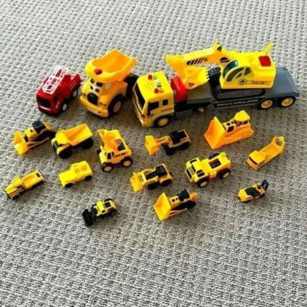 Bundle of 17 pieces of toy contruction vehicles for toodlers in good condition